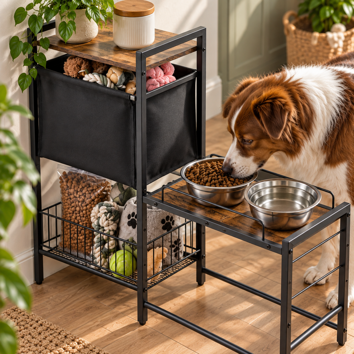 Raised Dog Feeding Station with Storage — closer view of product details