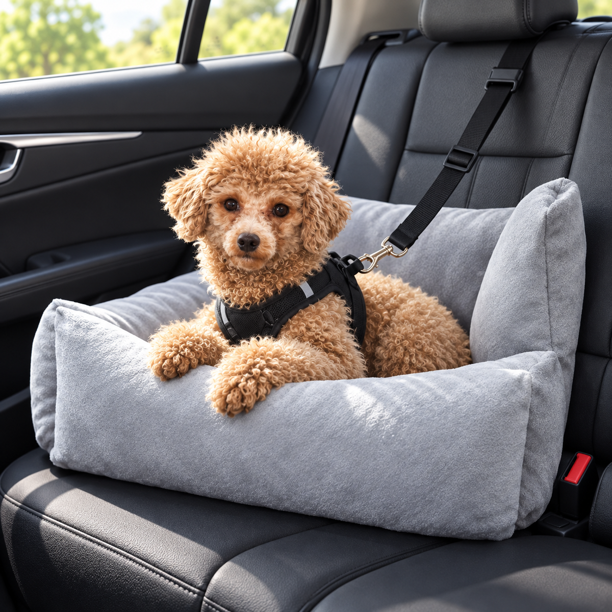 Plush Dog Car Seat Bed with Safety Tether – Grey — alternative three-quarter product view