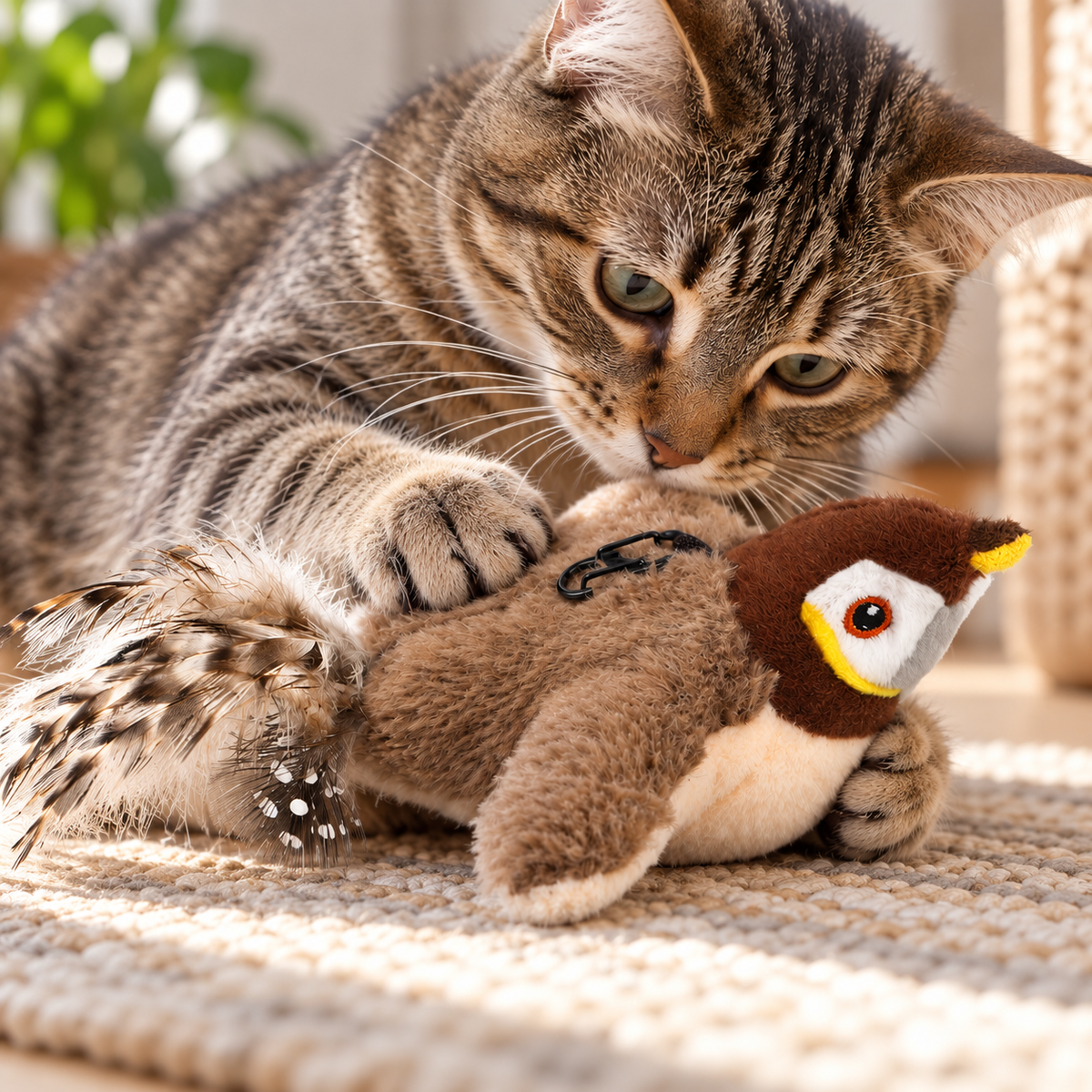 Flapping Bird Cat Toy with Catnip — closer view of product details
