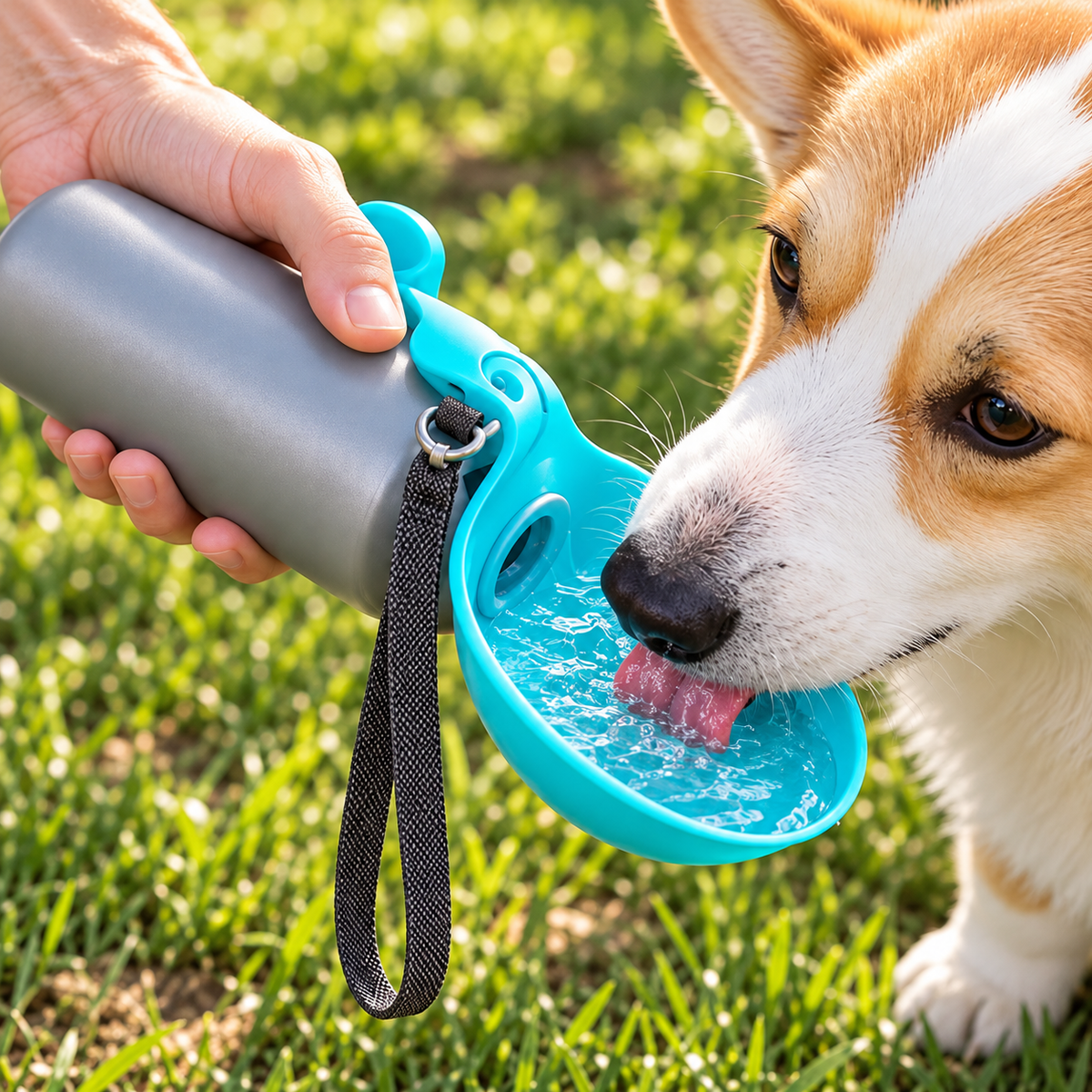 2-in-1 Dog Travel Water Bottle with Fold-Out Bowl — closer view of product details