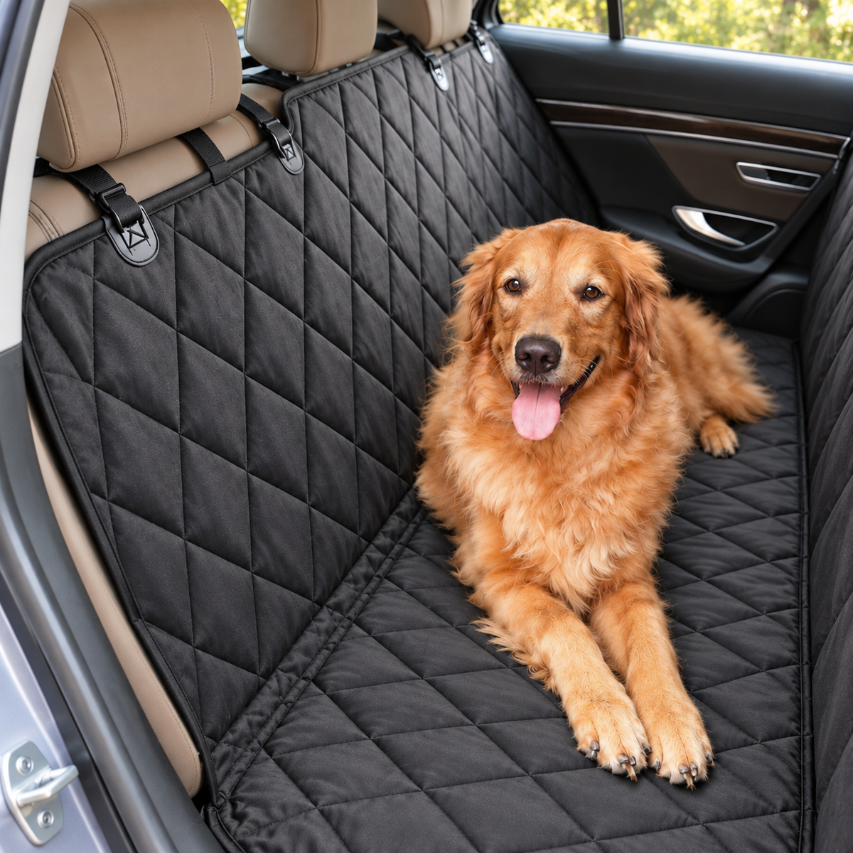 Waterproof Dog Car Seat Cover – Back Seat Hammock — closer view of product details