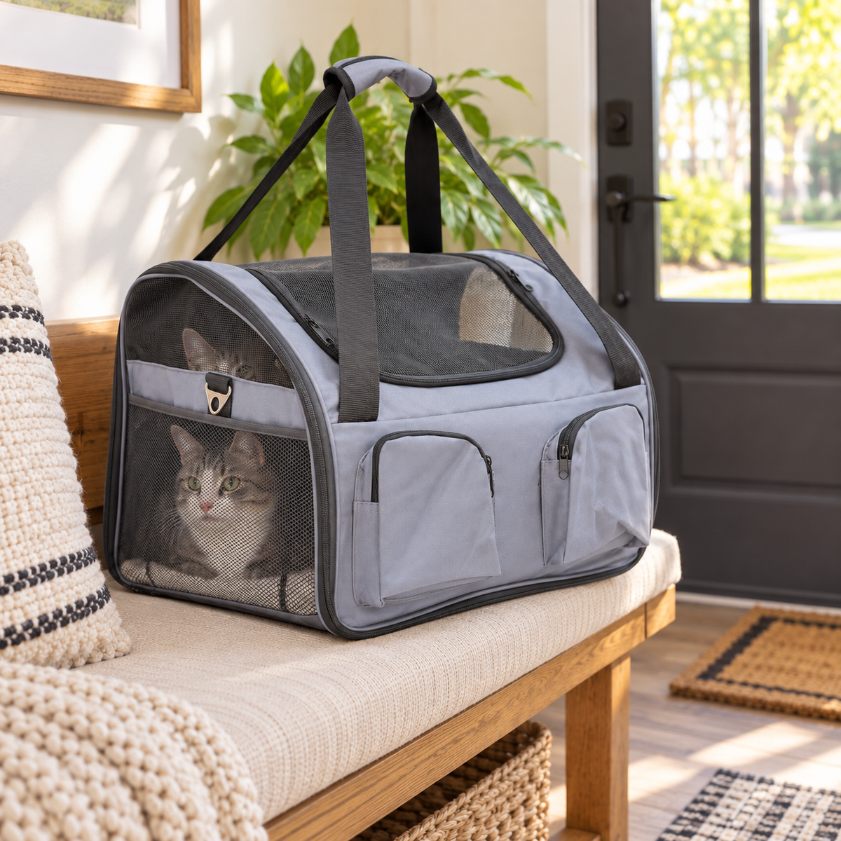Folding Pet Carrier & Car Seat – Grey — alternative three-quarter product view