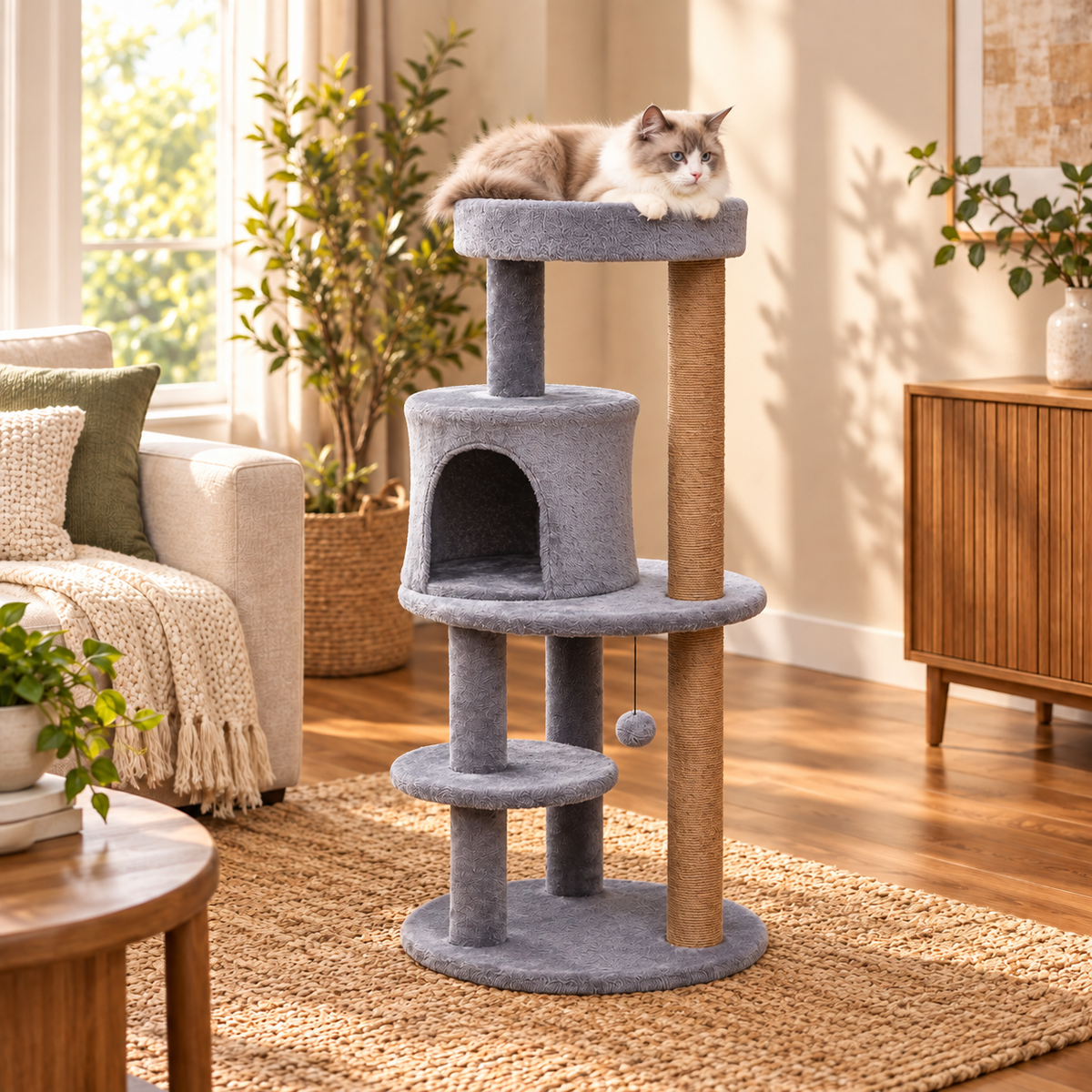 Cat Activity Tree with Condo – 104 cm, Grey — alternative three-quarter product view