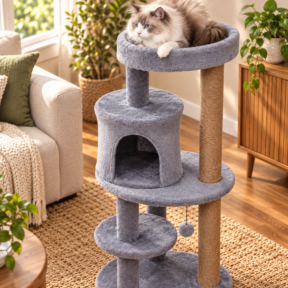 Cat Activity Tree with Condo – 104 cm, Grey — closer view of product details