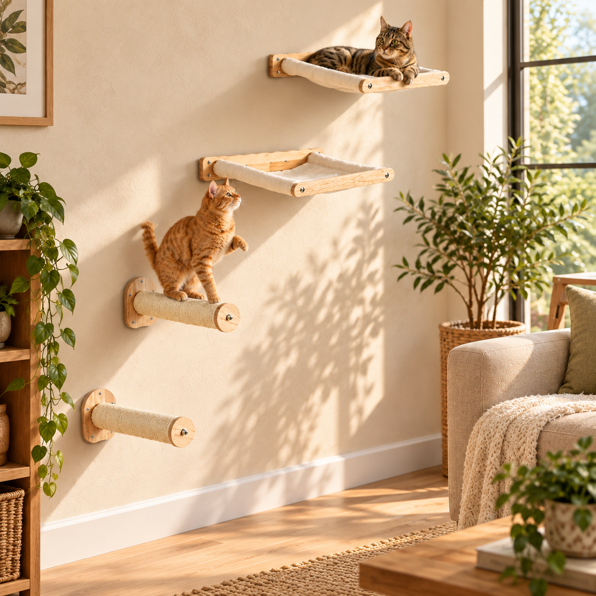 Wall-Mounted Cat Shelves & Hammocks – Set of 4 — alternative three-quarter product view