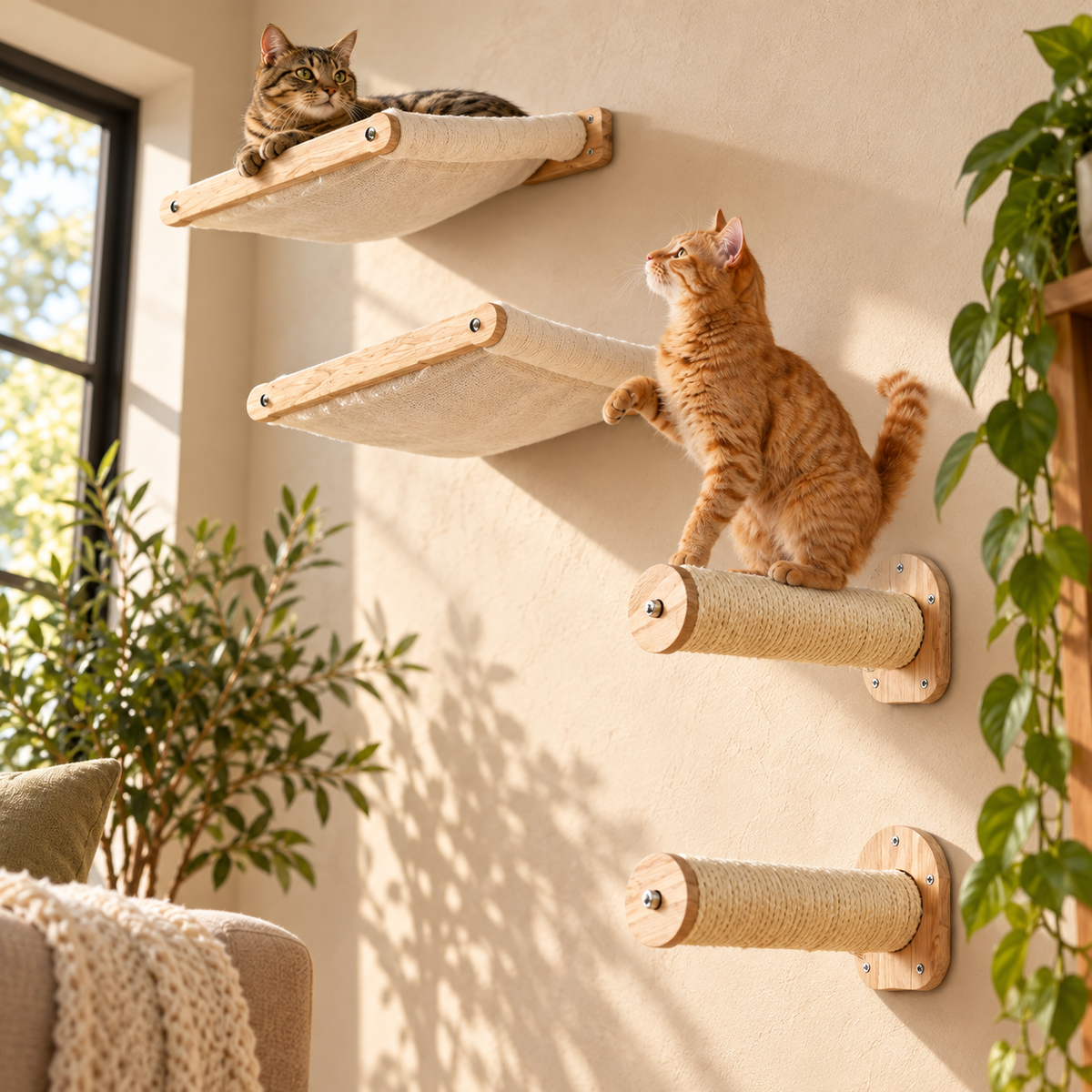 Wall-Mounted Cat Shelves & Hammocks – Set of 4 — closer view of product details