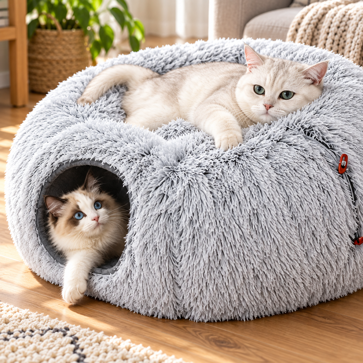 Cat Tunnel Bed – Play & Sleep Nest — closer view of product details