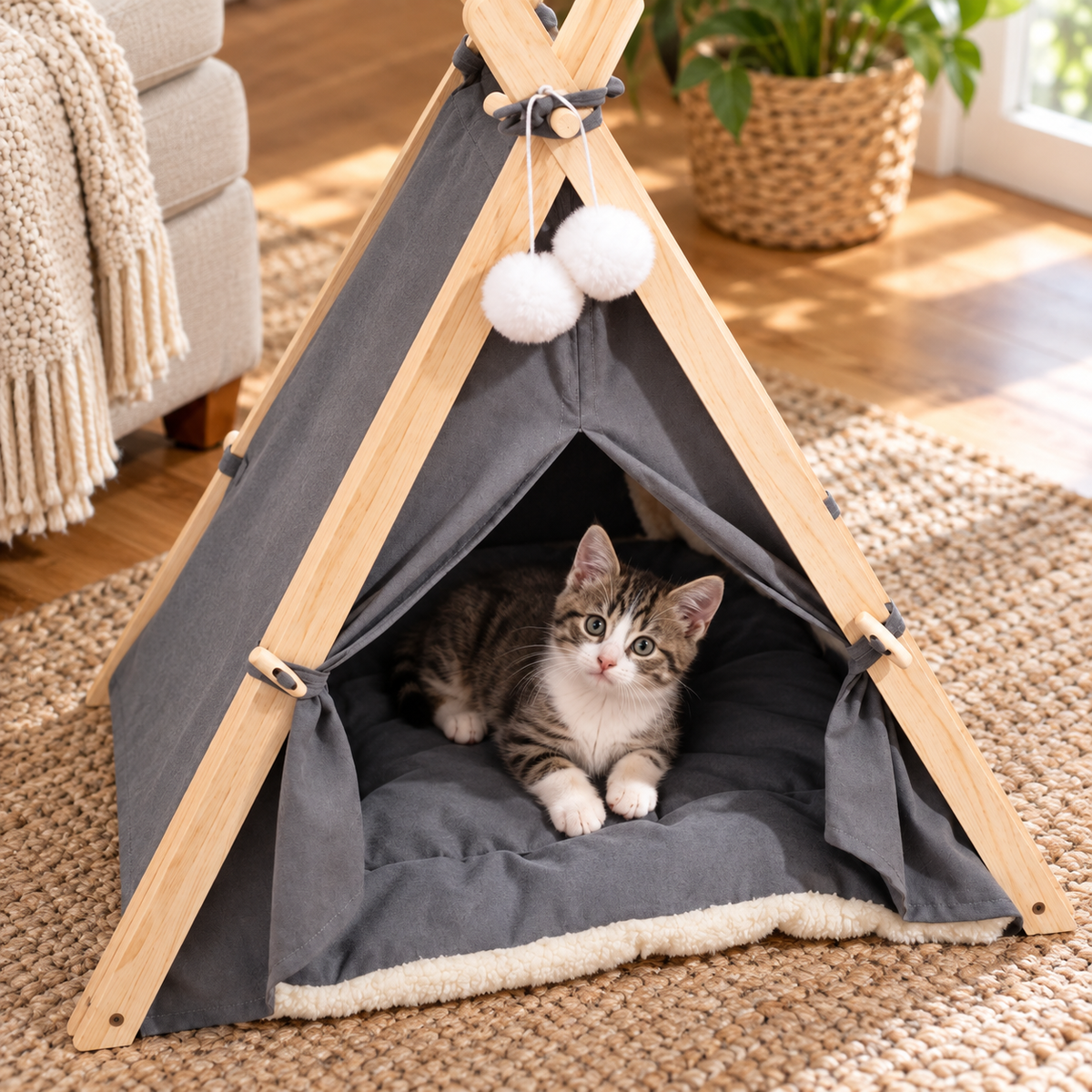 Pet Teepee Tent Bed with Cushion — closer view of product details
