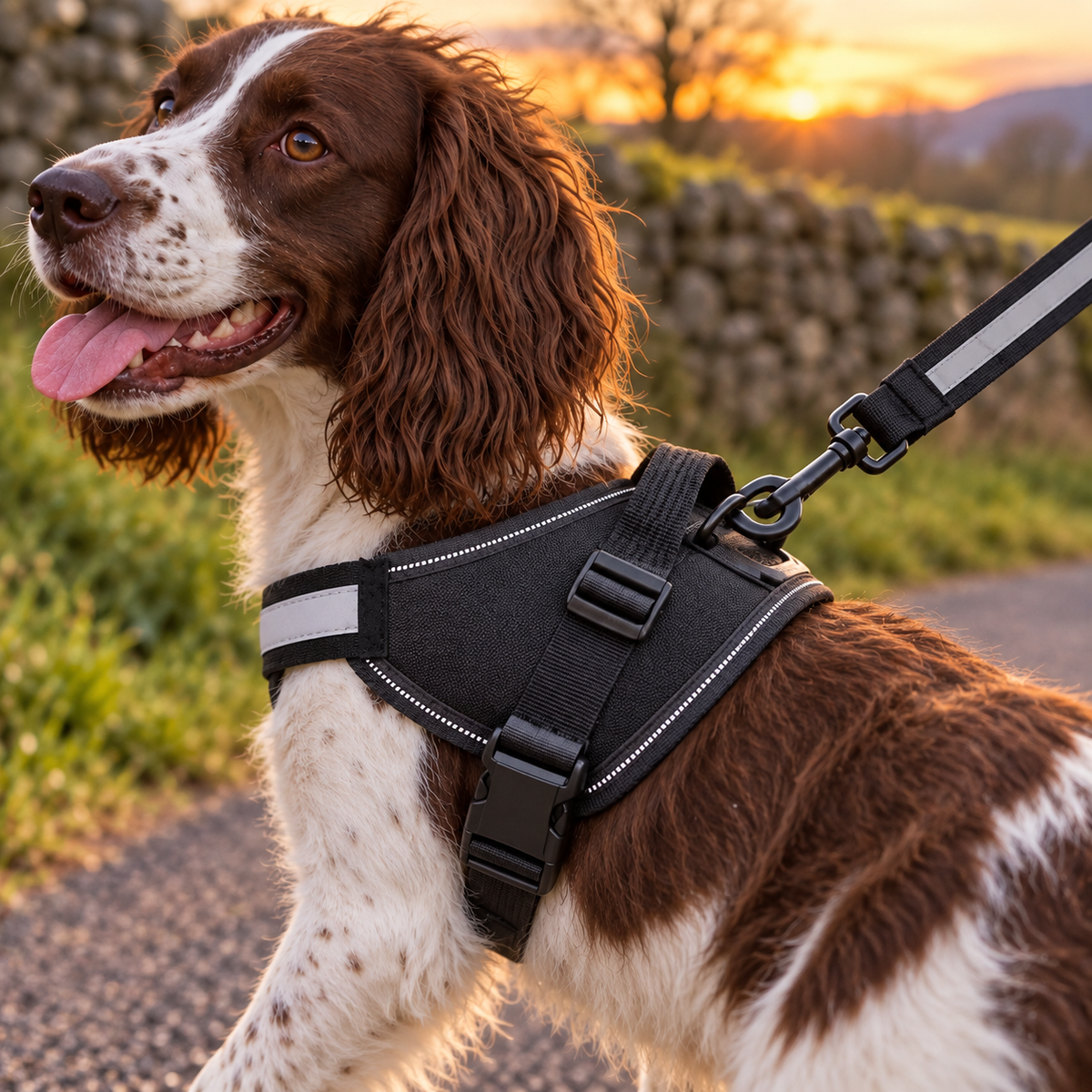 Reflective Dog Harness & Lead Set — closer view of product details