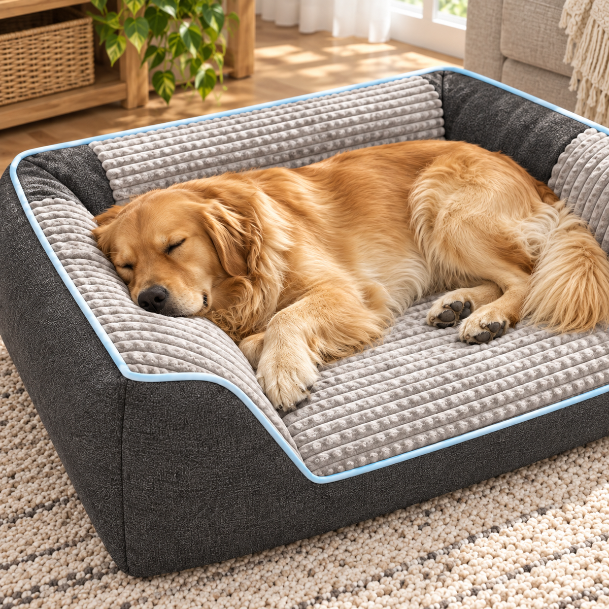 Plush Dog Sofa Bed with Rope Toy — closer view of product details