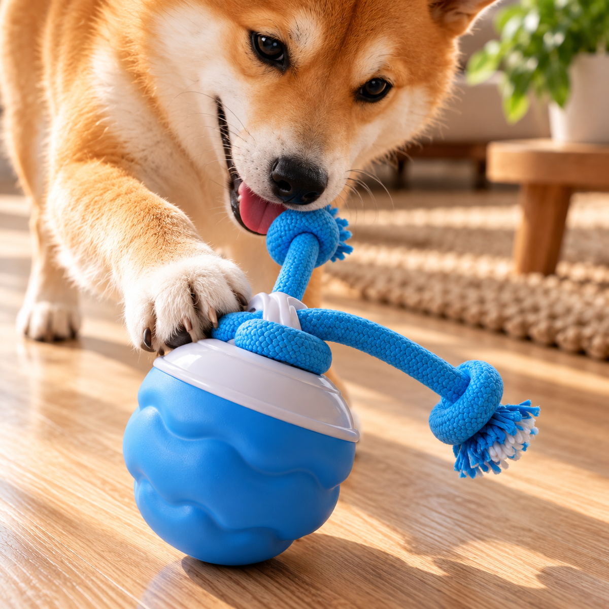 Smart Chase Ball Dog Toy with Ropes — closer view of product details